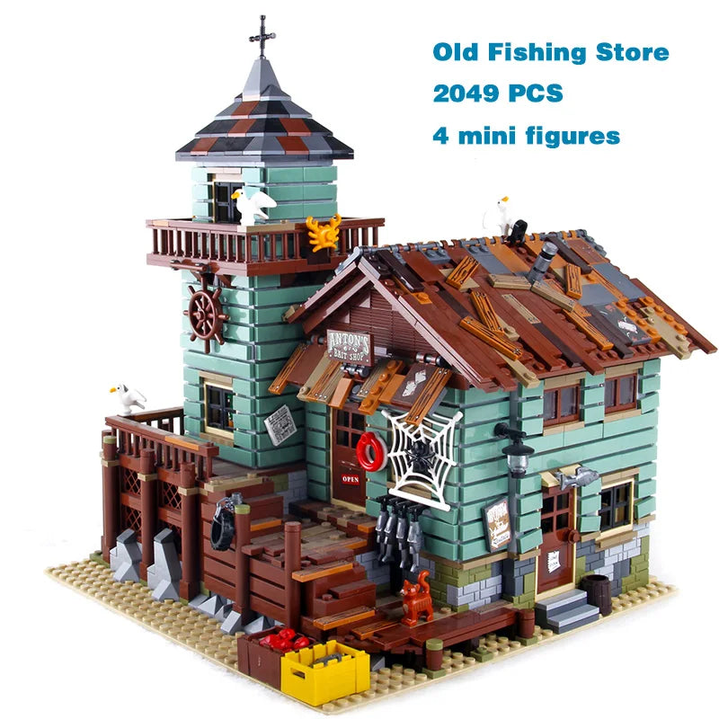 Fisherman Old Fishing House Store Model Building Blocks Bricks Compatible 21310 16050 Kids Birthday Christmas Toys Gifts k8001