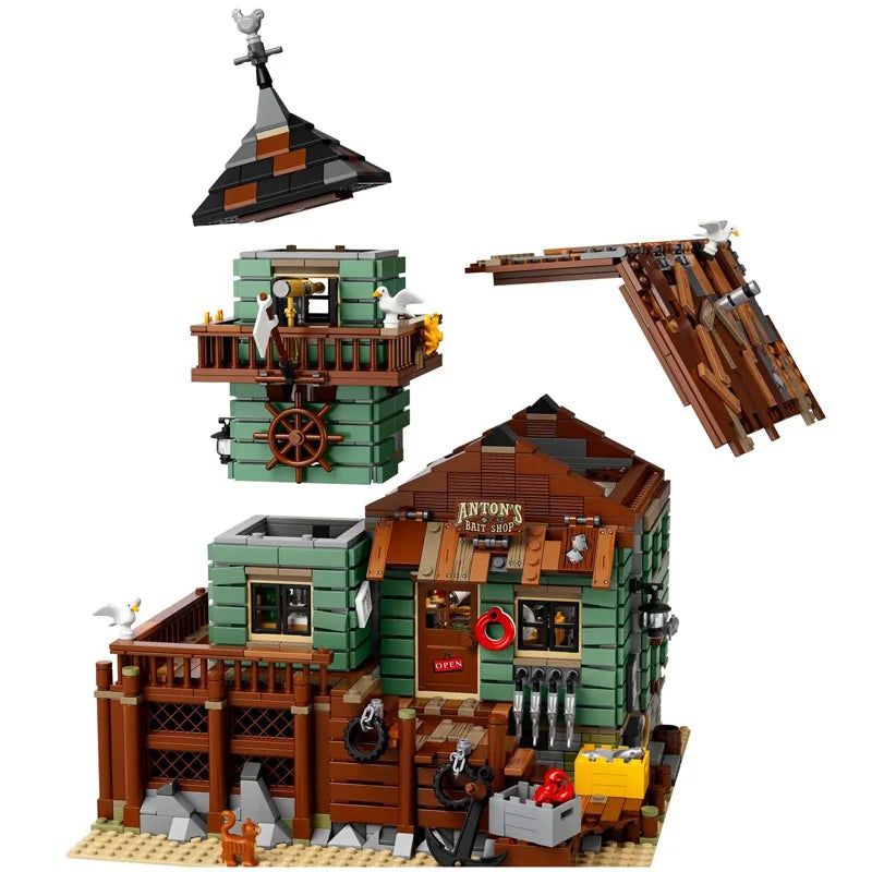 Fisherman Old Fishing House Store Model Building Blocks Bricks Compatible 21310 16050 Kids Birthday Christmas Toys Gifts k8001