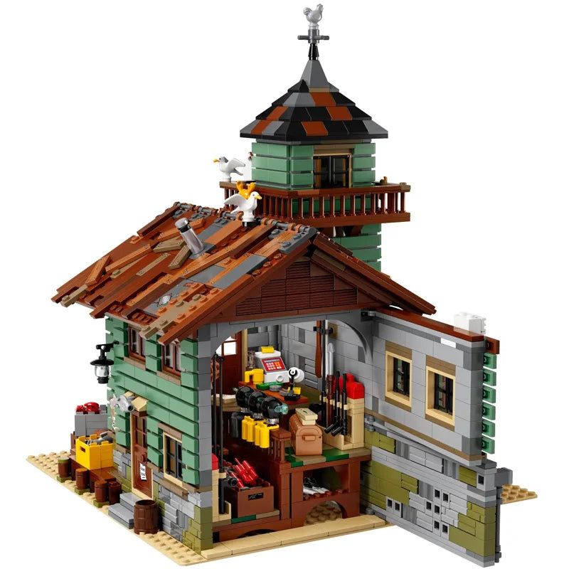 Fisherman Old Fishing House Store Model Building Blocks Bricks Compatible 21310 16050 Kids Birthday Christmas Toys Gifts k8001