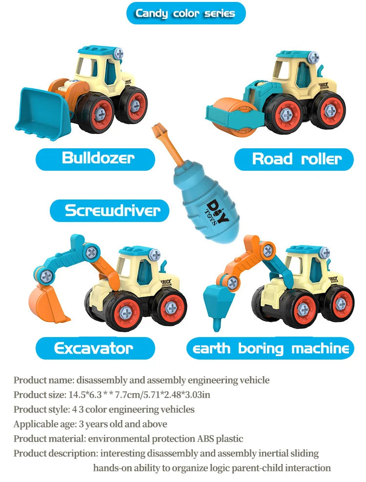 Engineering Vehicle Toy Set - Removable Screw Assembly Puzzle Toys - Christmas, Halloween, Birthday Gifts
